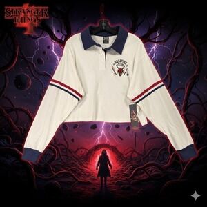 Stranger Things Hellfire‎ Club Cropped Polo Shirt Womens Large Netflix NEW